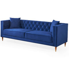 Autumn Mid-Century Modern  Dark Blue Velvet Sofa