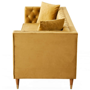 Autumn Mid-Century Modern  Yellow Mustard Velvet Sofa