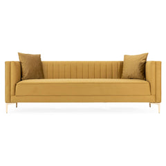 Angelina Mid-Century Modern Yellow Mustard Velvet  Tufted Sofa