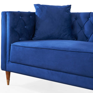 Autumn Mid-Century Modern  Dark Blue Velvet Sofa