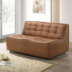 London Mid-Century Modern Genuine Leather Corner Modular Sofa - Brown Leather