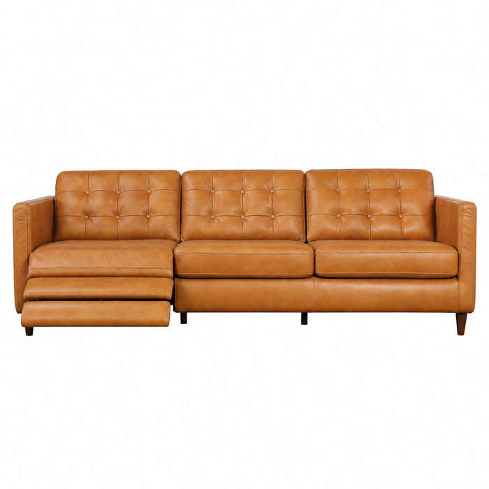 Christopher Tan Leather Electric Inclining Sofa - Left Facing