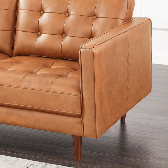 Lucco  Genuine Leather Sectional In Cognac Tan Left Facing