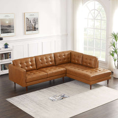 Lucco Mid-Century Modern Genuine Leather Sectional in Cognac Tan