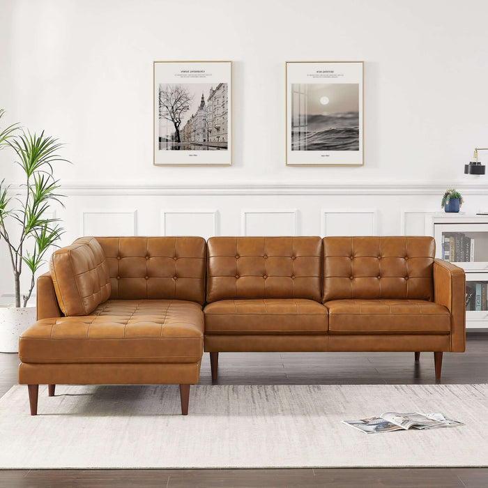 Lucco  Genuine Leather Sectional In Cognac Tan Left Facing