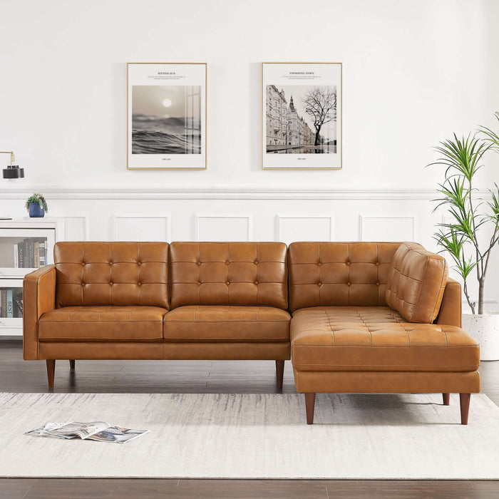 Lucco  Genuine Leather Sectional In Cognac Tan Right Facing