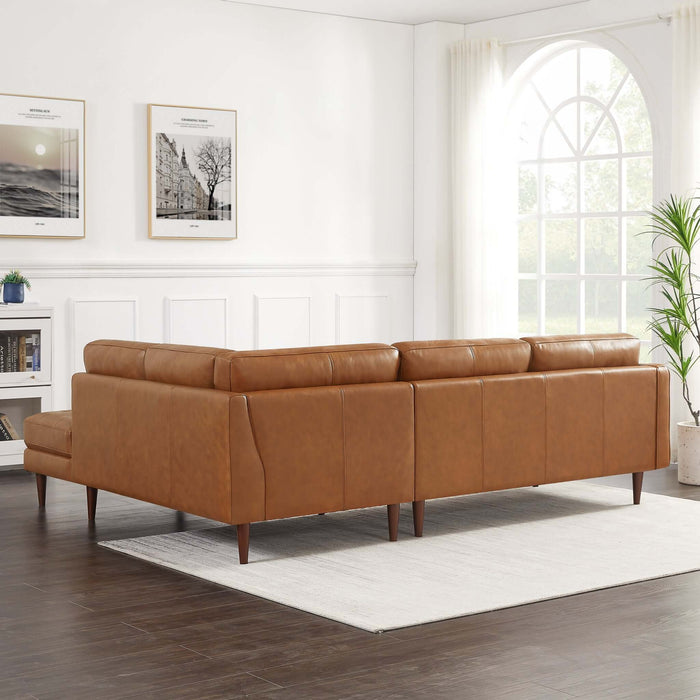 Lucco  Genuine Leather Sectional In Cognac Tan Right Facing