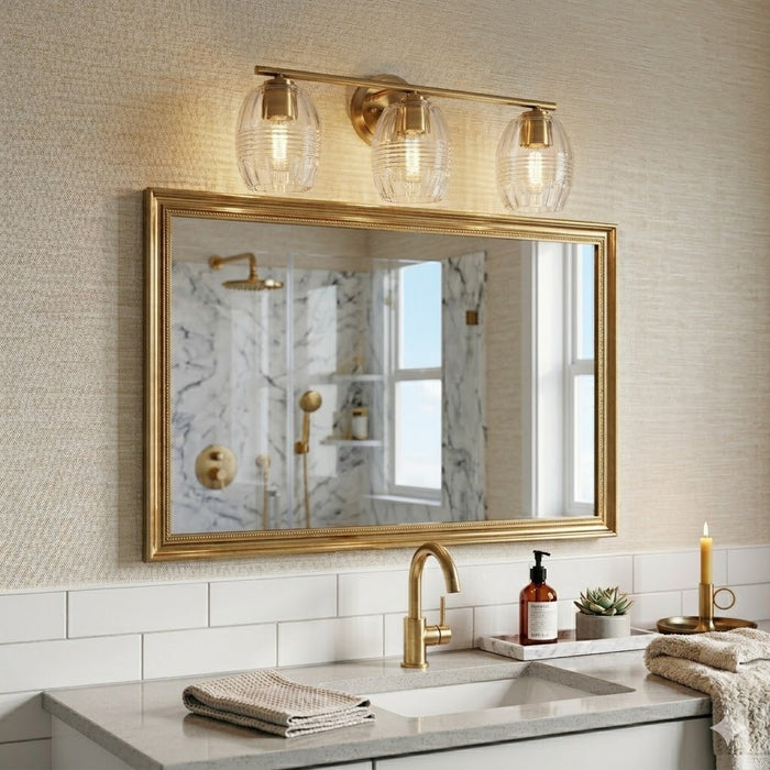Luster Three Lights Vanity With Clear Glass Mirror Wall Lamp - Satin Brass
