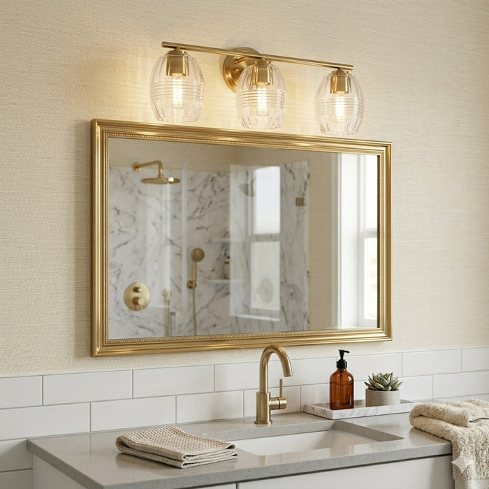 Luster Three Lights Vanity With Clear Glass Mirror Wall Lamp - Satin Brass