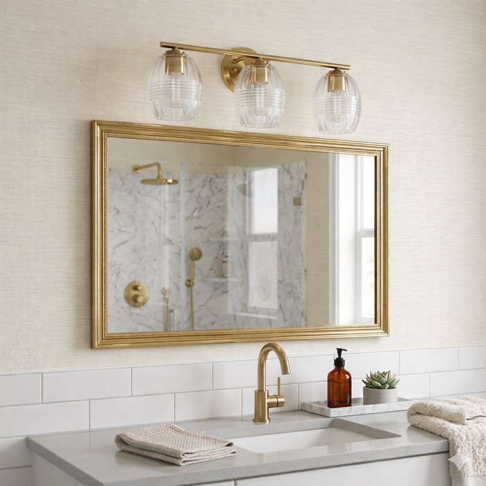 Luster Three Lights Vanity With Clear Glass Mirror Wall Lamp - Satin Brass