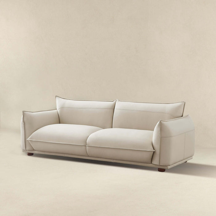 Emma Mid Century Modern Luxury Cream Leather Sofa