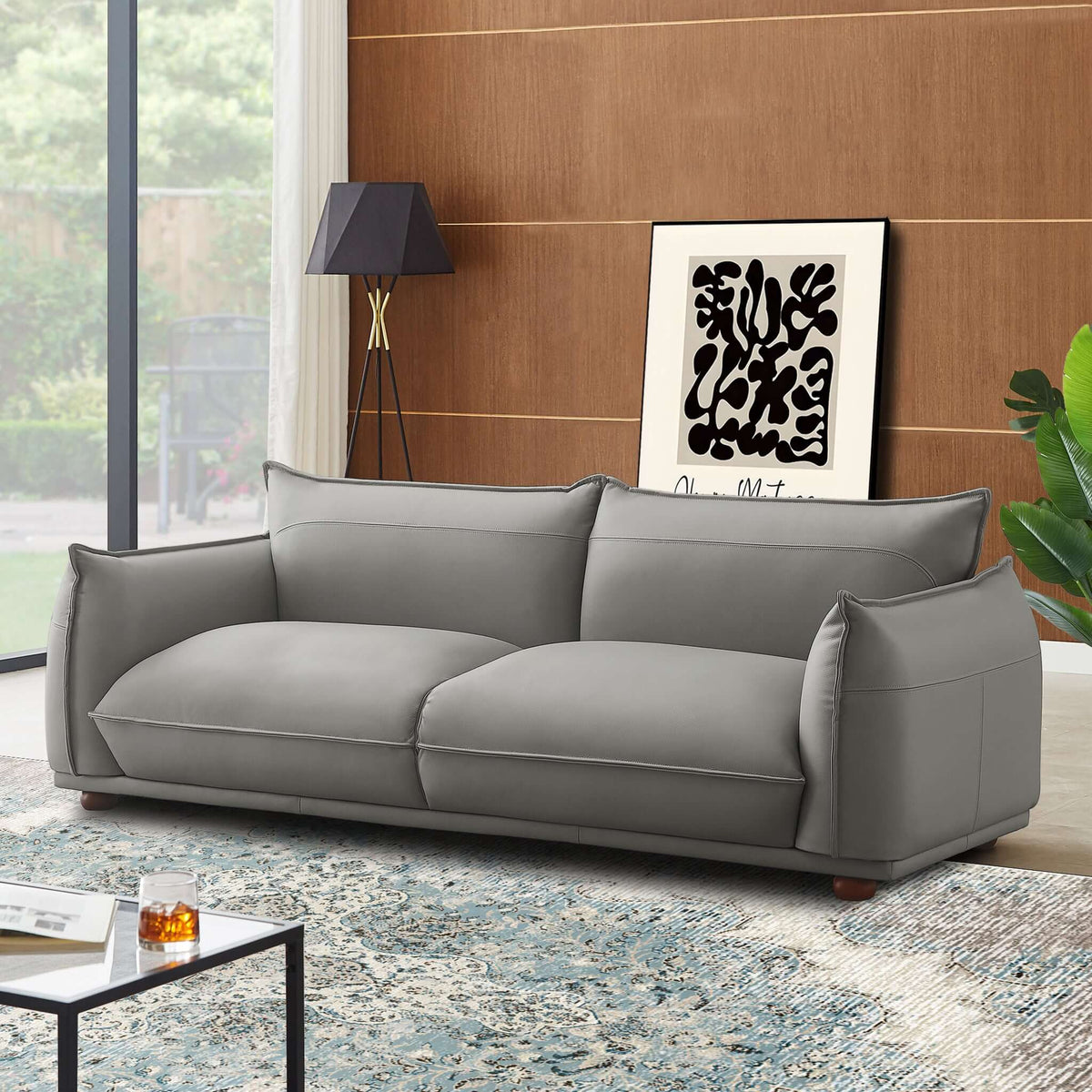 Emma Mid Century Modern Luxury Grey Leather Sofa — ashcroftfurniture.com