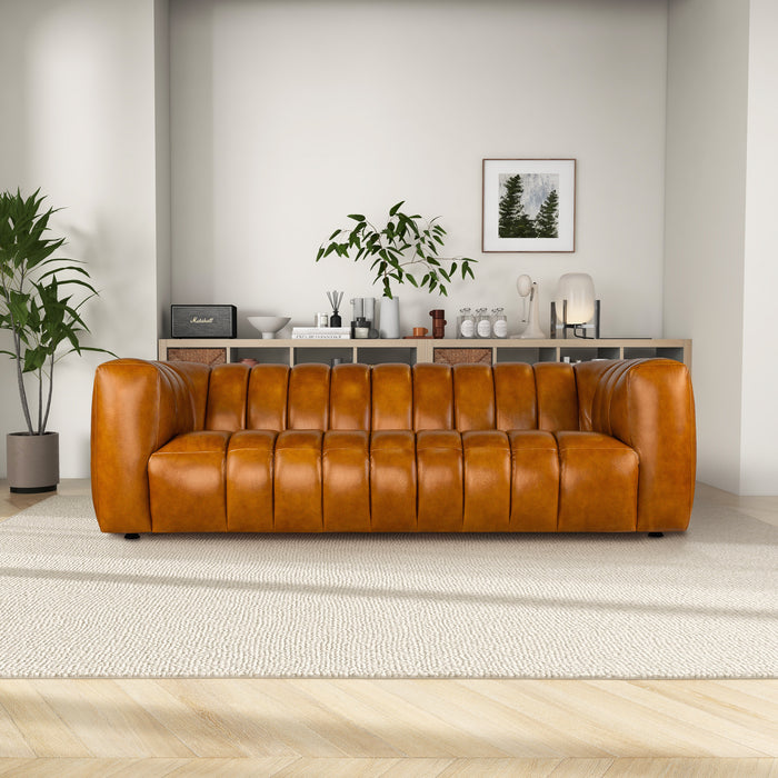 Maverik Genuine Cognac Leather Couch