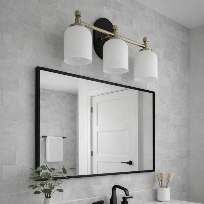 Meadows Three Lights Vanity Brushed Gold Bathroom Wall Light for Bathroom Over Mirror 20.5"W × 10.125"H × 5.5"E with White Frosted Glass