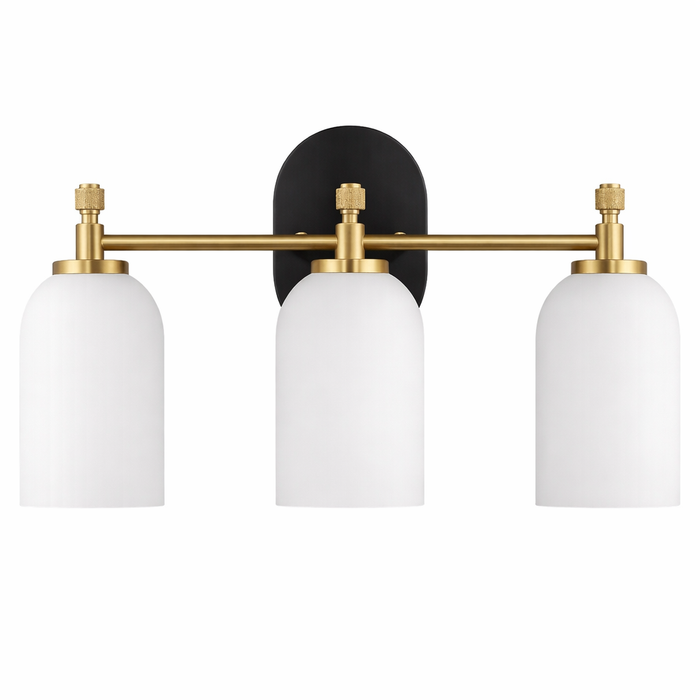 Meadows Three Lights Vanity Brushed Gold Bathroom Wall Light for Bathroom Over Mirror 20.5"W × 10.125"H × 5.5"E with White Frosted Glass