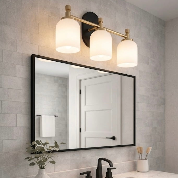 Meadows Three Lights Vanity Brushed Gold Bathroom Wall Light for Bathroom Over Mirror 20.5"W × 10.125"H × 5.5"E with White Frosted Glass