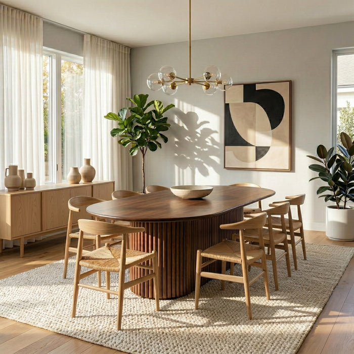 Merlin Oval Solid Wood Dining Table with Ribbed Pedestal Base | Ashcroft Imports Furniture