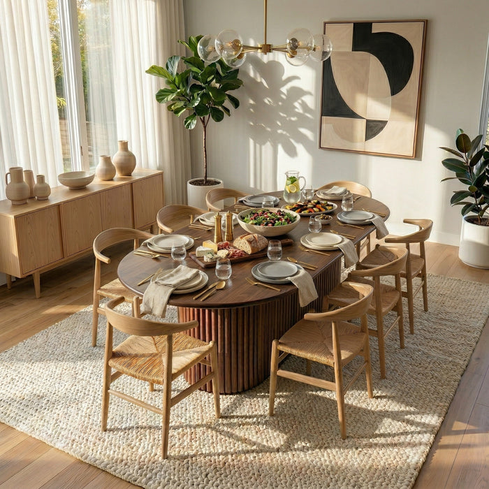 Merlin Oval Solid Wood Dining Table with Ribbed Pedestal Base | Ashcroft Imports Furniture