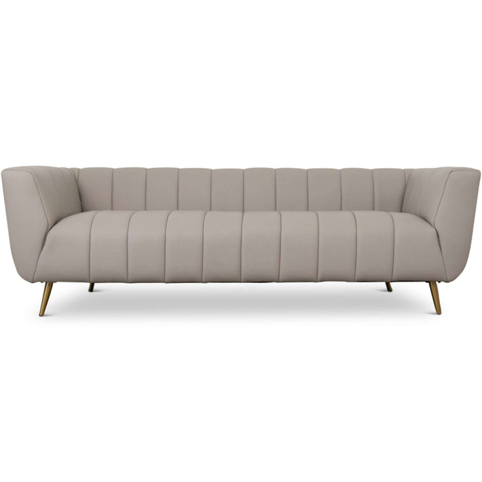 LaMattina Genuine Italian Grey Leather Channel Tufted Sofa