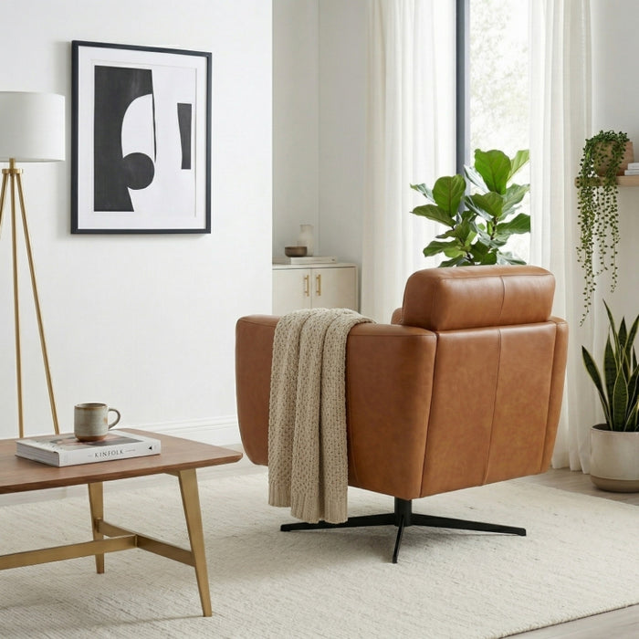 Narbonne Tan Leather Swivel Chair