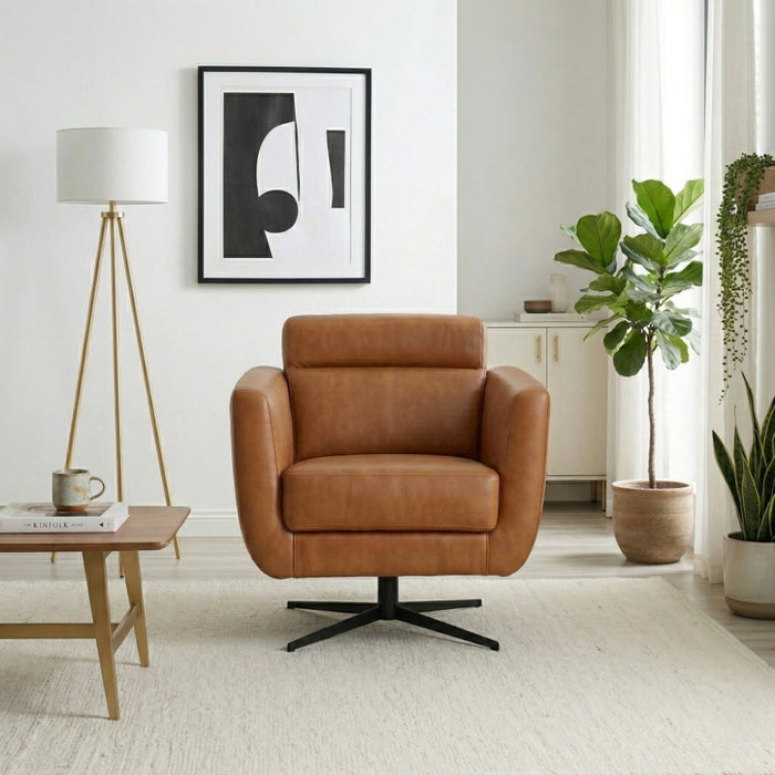 Narbonne Tan Leather Swivel Chair
