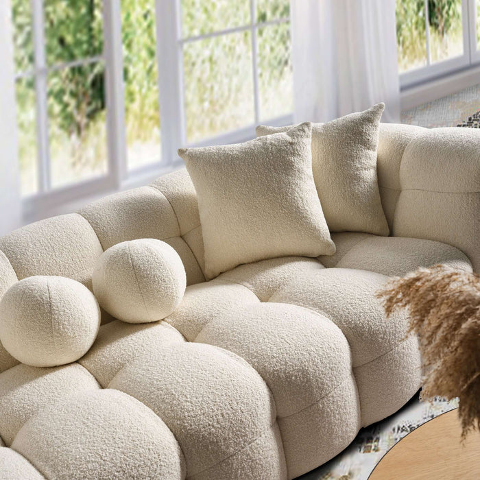 Alana Tufted Ivory Boucle Sofa