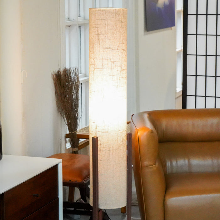 Pharos Contemporary Cylinder Floor Lamp with Brown Wood Base