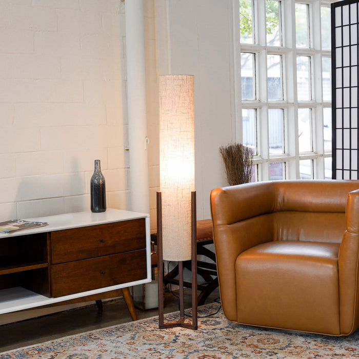 Pharos Contemporary Cylinder Floor Lamp with Brown Wood Base