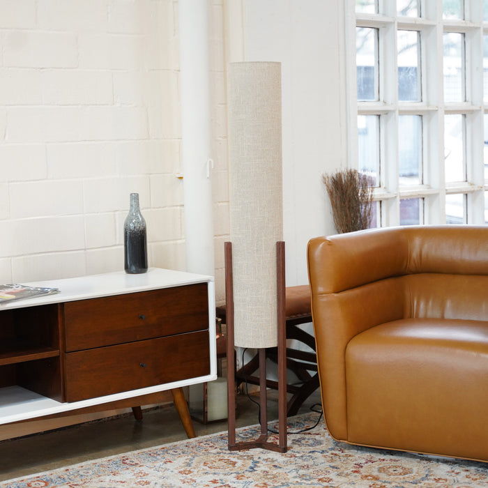 Pharos Contemporary Cylinder Floor Lamp with Brown Wood Base