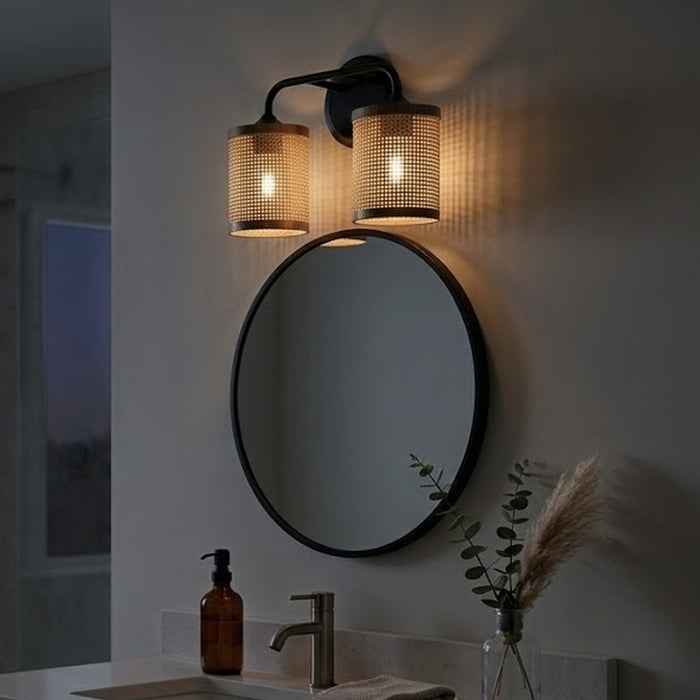 Quell 2-Light Rattan Wall Sconce with Black Metal Finish