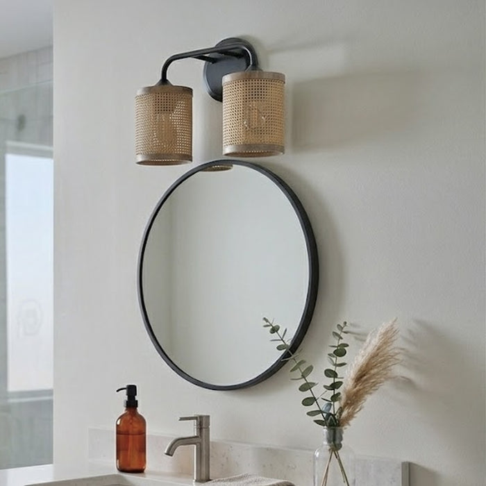 Quell 2-Light Rattan Wall Sconce with Black Metal Finish