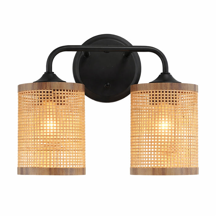 Quell 2-Light Rattan Wall Sconce with Black Metal Finish