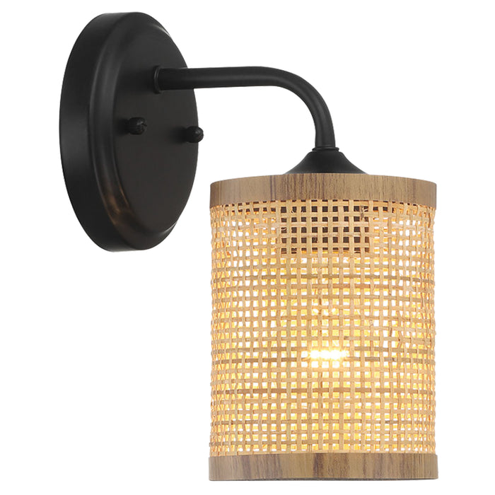 Reef 1-Light Rattan Wall Sconce with Black Metal Finish