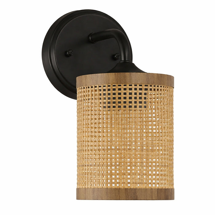 Reef 1-Light Rattan Wall Sconce with Black Metal Finish