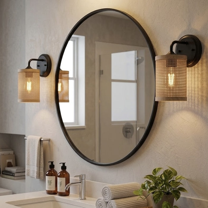 Reef 1-Light Rattan Wall Sconce with Black Metal Finish