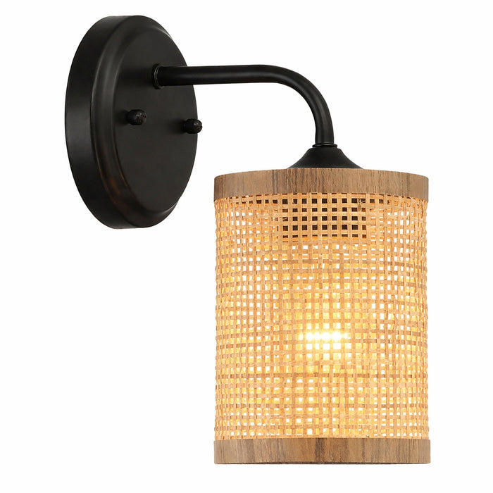 Reef 1-Light Rattan Wall Sconce with Black Metal Finish