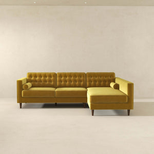 Christian Mid-Century Modern Dark Yellow Velvet Sectional Sofa