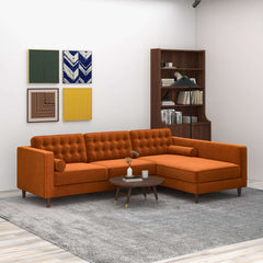 Christian Mid-Century Modern Burnt Orange Velvet Sectional Sofa