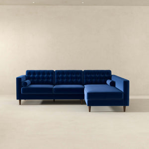 Christian Mid-Century Modern Blue Velvet Sectional Sofa