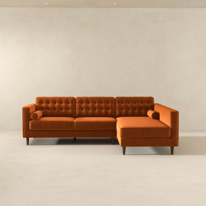 Christian  Burnt Orange Velvet Sectional Sofa Right Facing