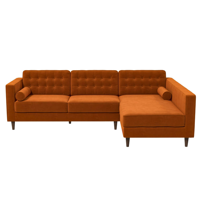 Christian  Burnt Orange Velvet Sectional Sofa Right Facing