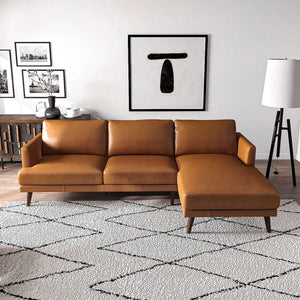 Lore Mid-Century Modern L-Shaped Genuine Leather Sectional in Tan