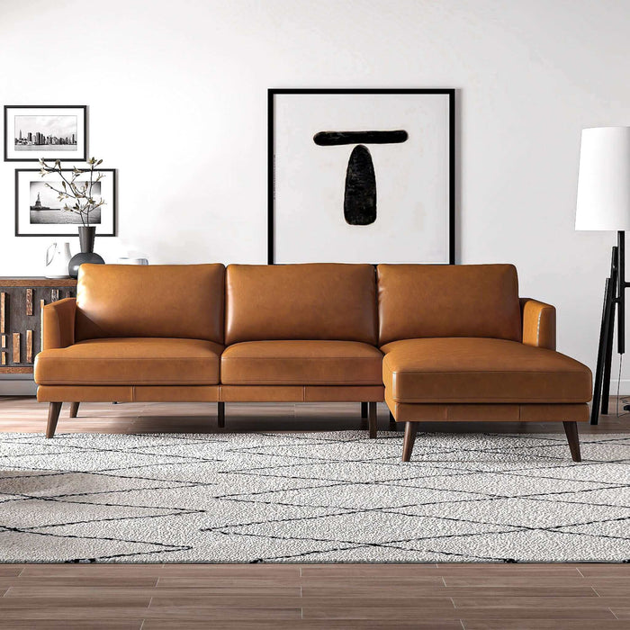 Lore  L-Shaped Genuine Leather Sectional In Tan Right Facing