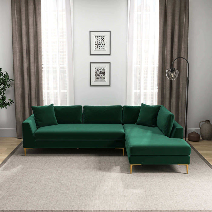 Mano  L-Shaped Velvet Sectional Sofa In Green Right Facing
