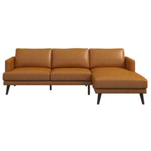 Lore Mid-Century Modern L-Shaped Genuine Leather Sectional in Tan