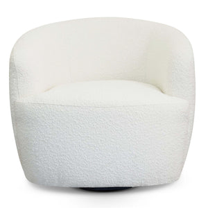 River Mid Century Modern White Boucle Upholstered Swivel Barrel Chair