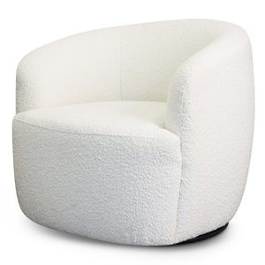 River Mid Century Modern White Boucle Upholstered Swivel Barrel Chair