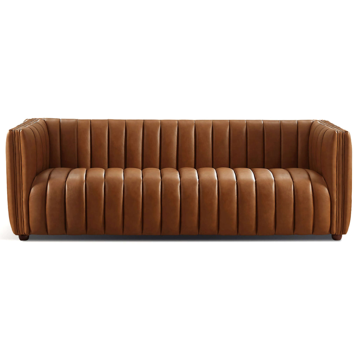 April Mid Century Modern Luxury Tight Back Tan Leather Couch