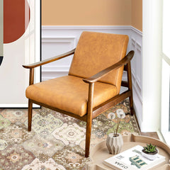 Brandon Mid-Century Modern Antique Tan Leather Lounge Chair