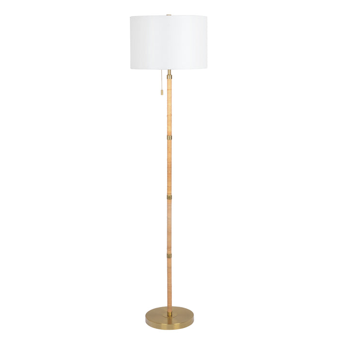 Stellar Wood & Rattan Floor Lamp | Gold Brass Accents &amp; White Linen Shade